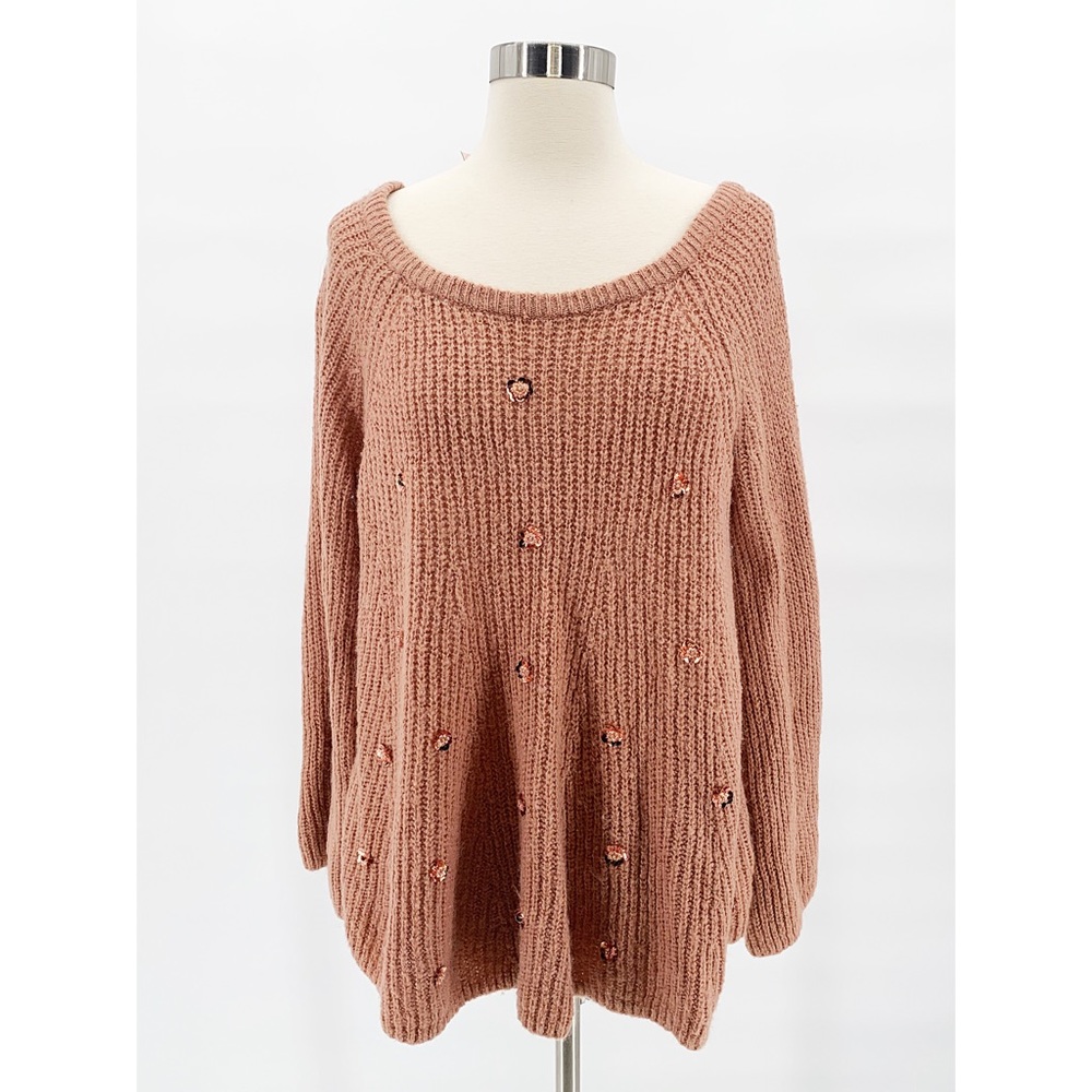 LAUREN CONRAD Pink Fuzzy Sequin Sweater Sz L